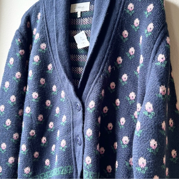 NWOT THE GREAT Navy Blue Bloom Lodge Alpaca & Wool Blend Floral Cardigan Sz S - Picture 8 of 16